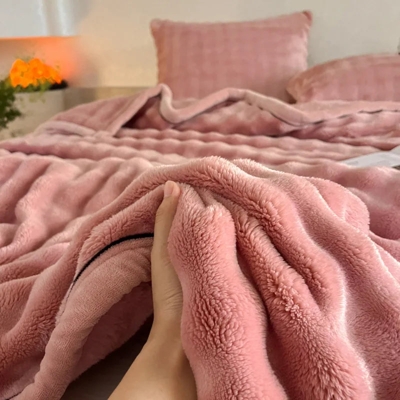 Bubble Imitation Rabbit Fur Throw Blanket Solid Double Sided Plush Blankets for Sofa Bed Spring Autumn Warm Office Nap Blanket