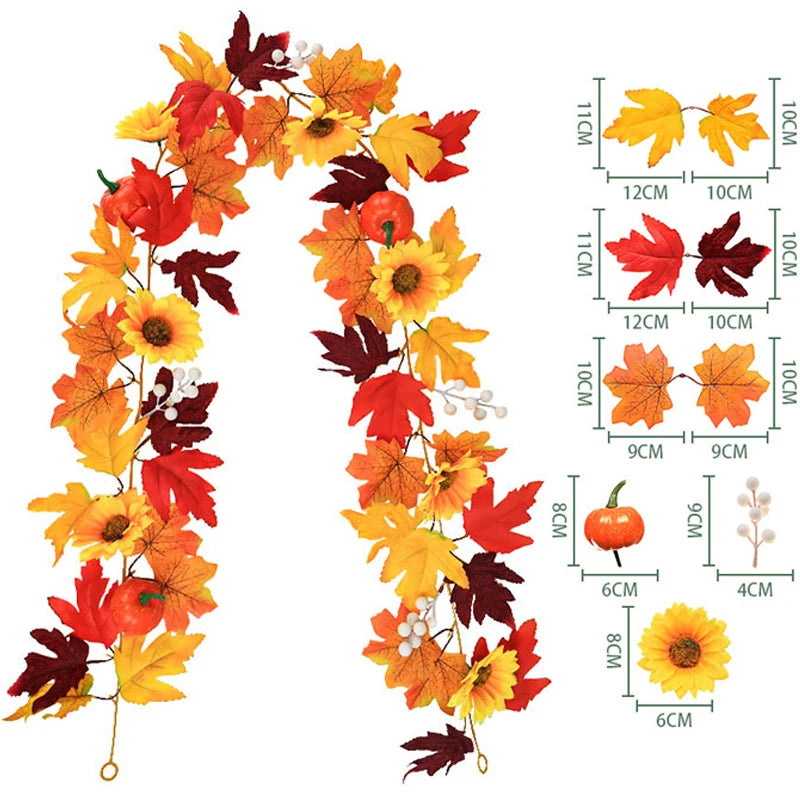 Halloween Artificial Vines Red Black Autumn Maple Leaves Fake Garland For Home Christmas Thanksgiving Party Fireplace Fall Decor