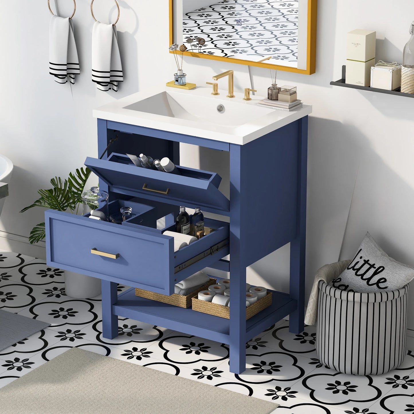 SHKL 24 Blue Bathroom Vanity With Sink And Two Drawers