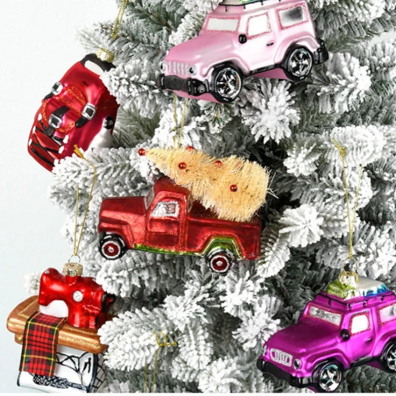Car Pendant Christmas Decorations Glass Painting Christmas Tree Hanging Ornaments For Home New Year Kids Gift Toys