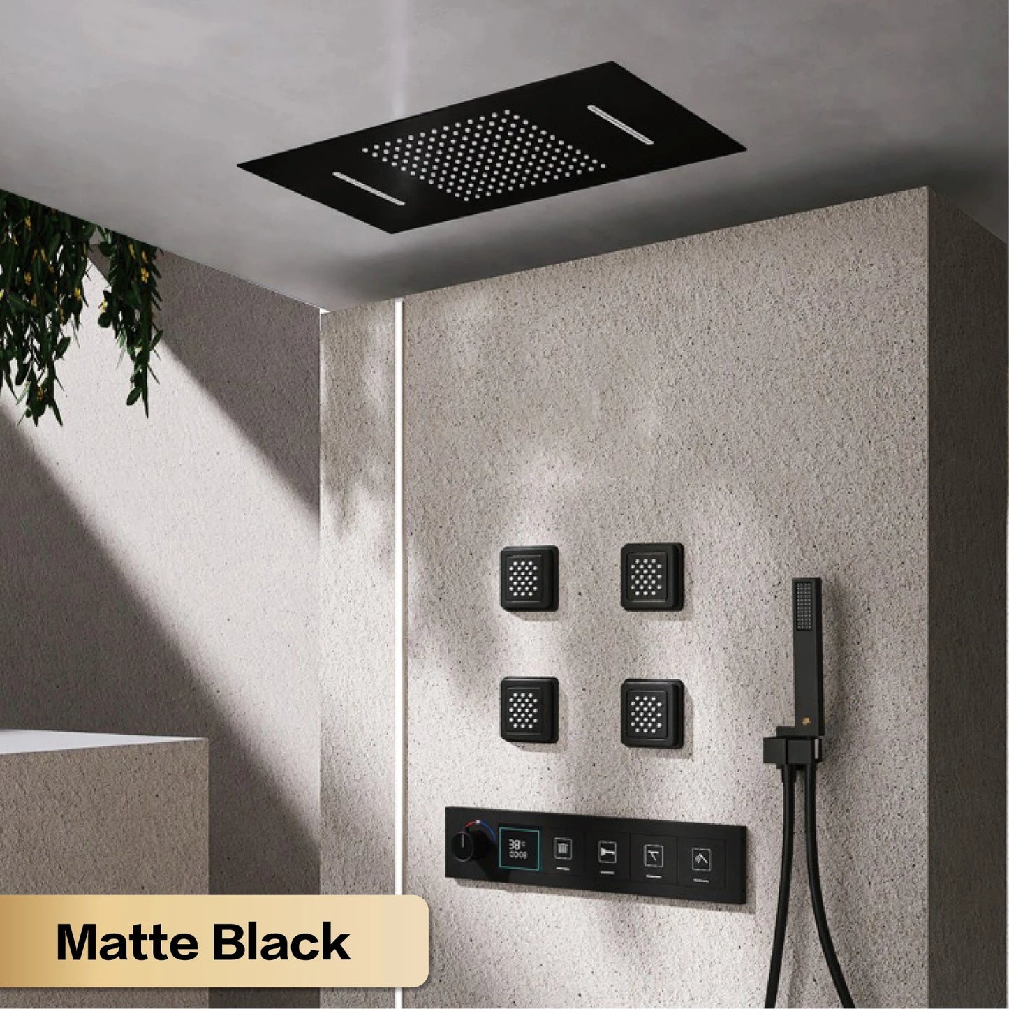 Gun gray brass ceiling constant temperature shower system embedded design LED digital display cold and hot water bathroom mixer