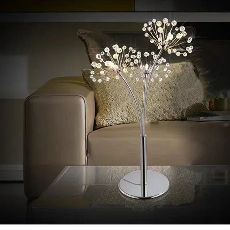 Nordic Creative Dandelion Crystal Flower LED Table Lamp Living Room Bedroom Bedside Reading  Study Art Decor Lighting Desk Light