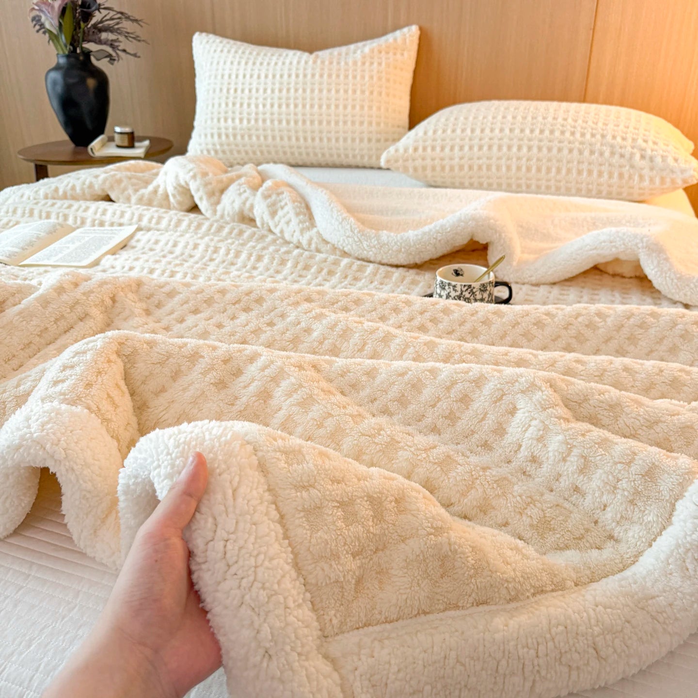 Spring Autumn Thick Warm Fleece Blanket Double Layer Artificial Lambswool Throws Blankets for Sofa or Bed Queen Double Comforter