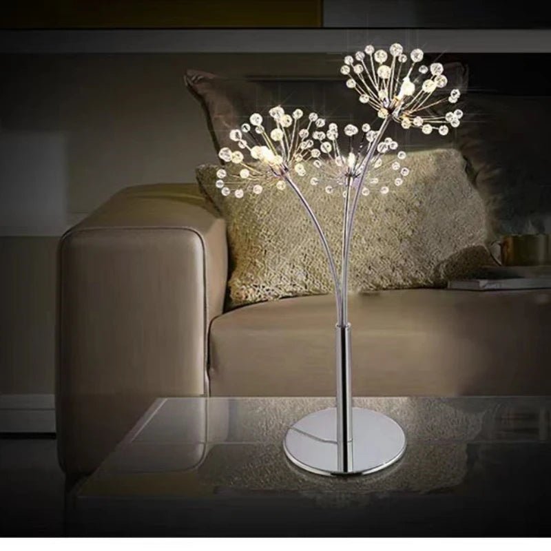 Nordic Creative Dandelion Crystal Flower LED Table Lamp Living Room Bedroom Bedside Reading  Study Art Decor Lighting Desk Light