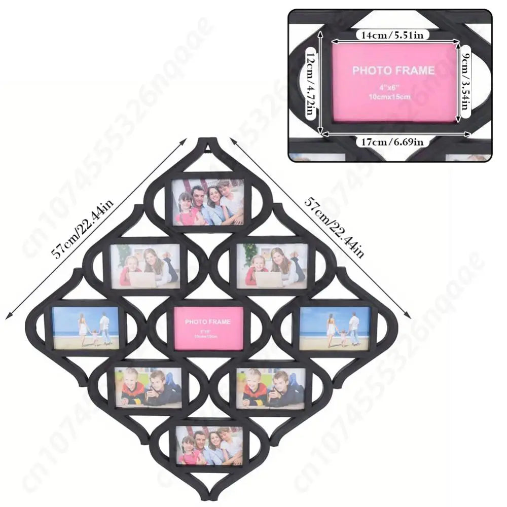 4x6In 9 Grid Photo Display Frame Diamond Shaped Wall Hanging Picture Storage Frame Creative Reusable Wall Decoration