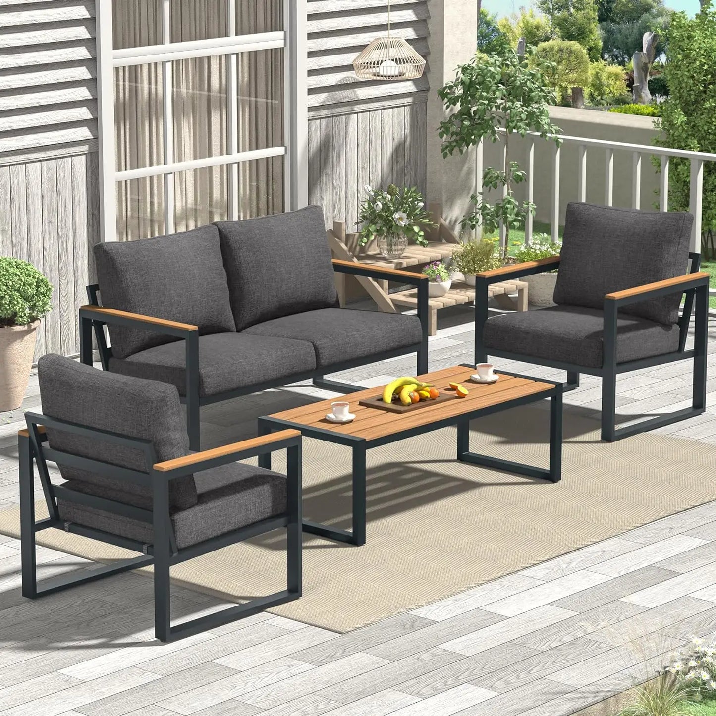 Huanzhuang Outdoor Patio Furniture Set 4 Piece Metal