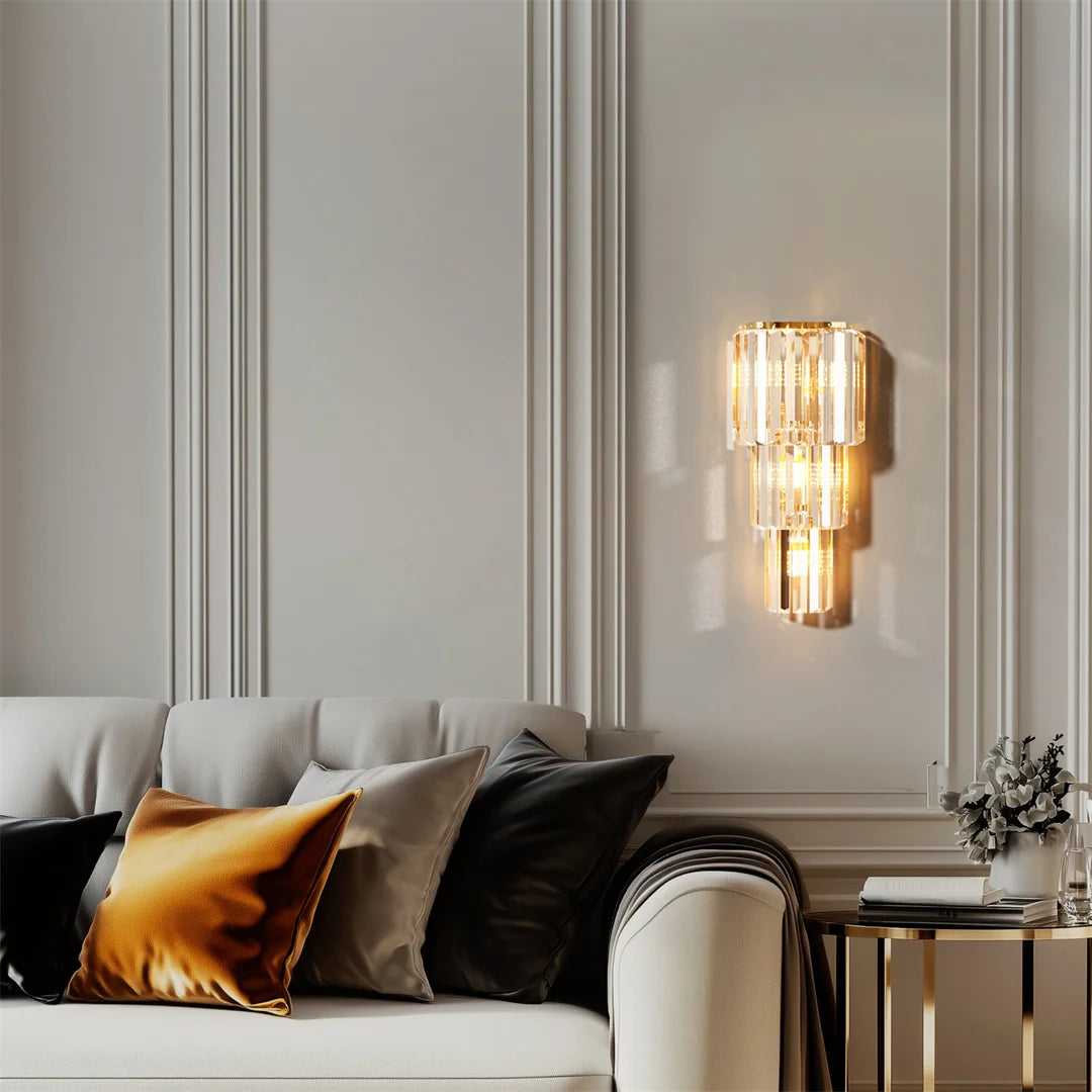 LUVODI Modern Crystal Wall Lamp 3-Layer Wall Crystal Sconce Light E14 Led Corn Lights