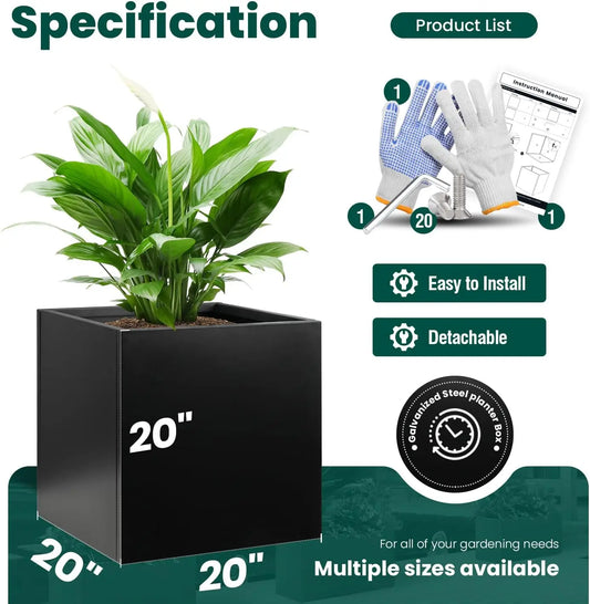 Galvanized Steel Planter Box Indoor Outdoor Durable Flower Pot