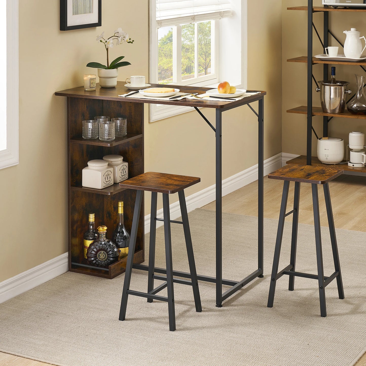 HiMISS Bar Table and Chairs Set for Dining Room Shelves