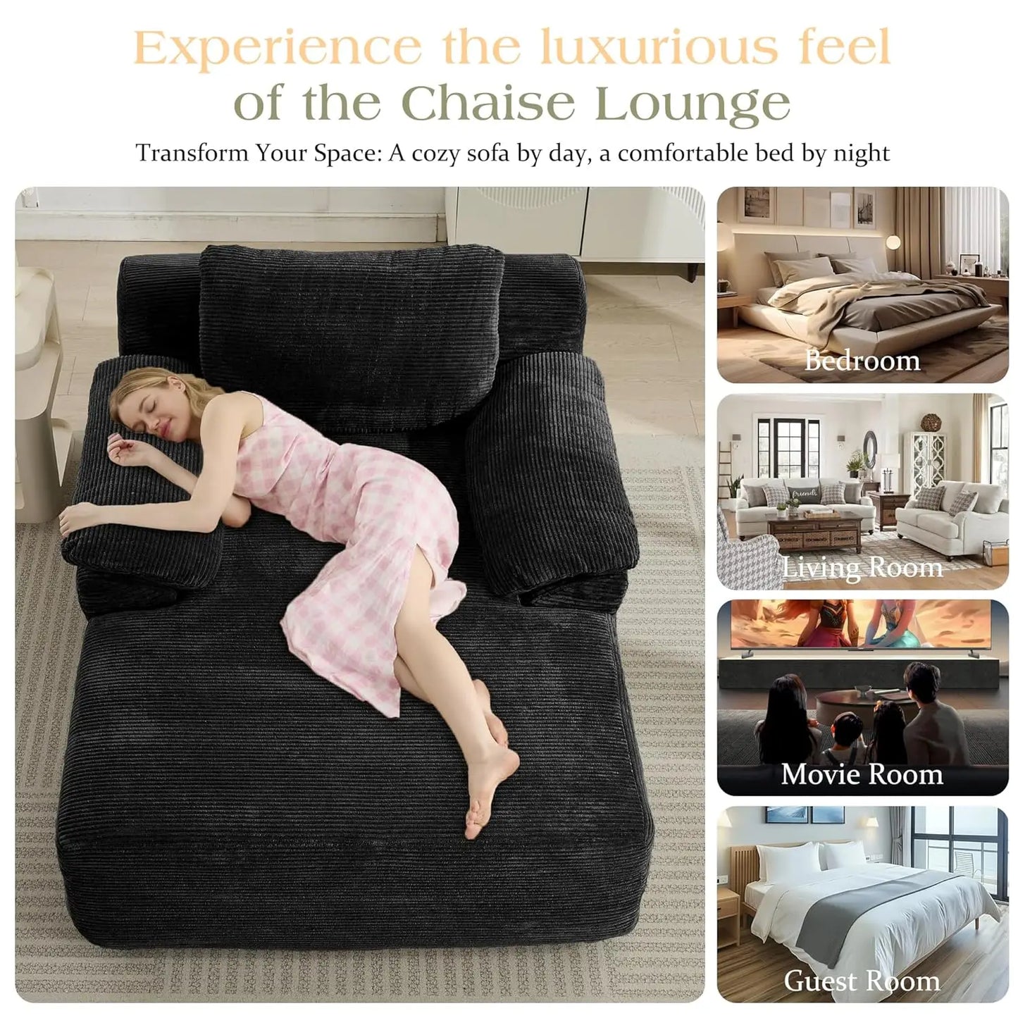 Chaise Lounge Chair, 67.7" Oversized Corduroy Sleeper Chair with Wide Armrests Upholstered Sofa Bed Boneless Couch, Customized