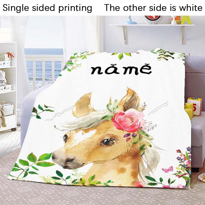 Custom Blanket Custom Name Blanket Baby Girl Boy Kids Cartoon Animal Cute Soft Flannel Throw Blankets Personalized Blanket Gifts
