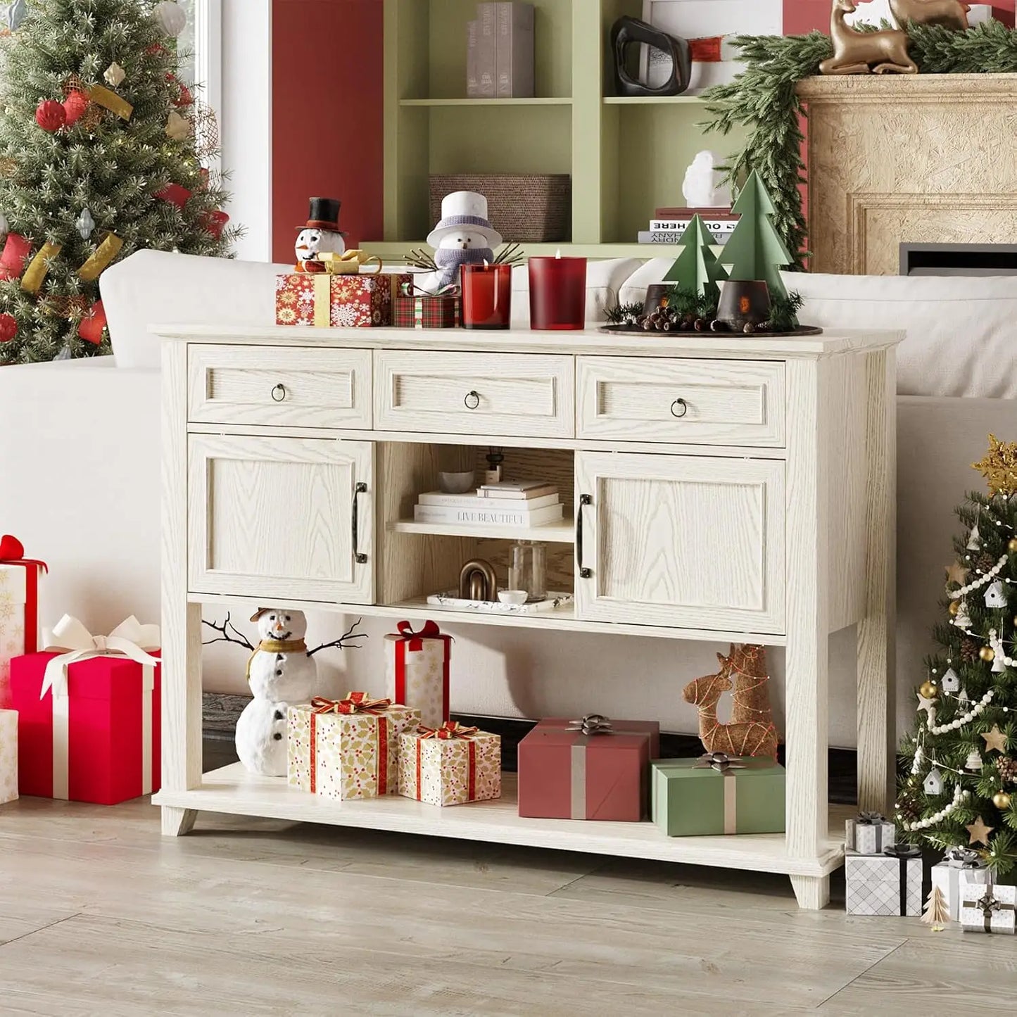 Vabches Entryway Console Table With 3 Drawers And Doors