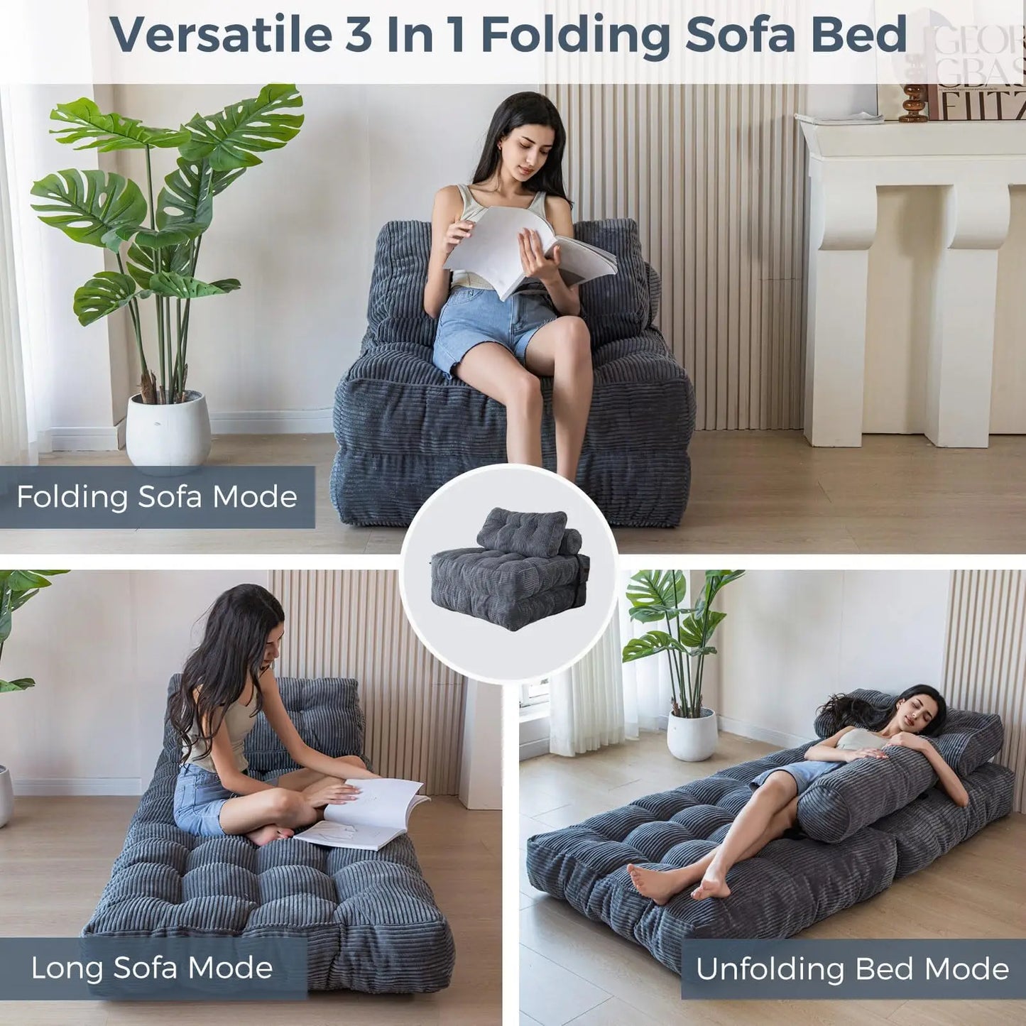 Folding Sofa Bed Sleeper Chair - Portable Fold Out Mattress for Living Room, Bedroom & Small Spaces