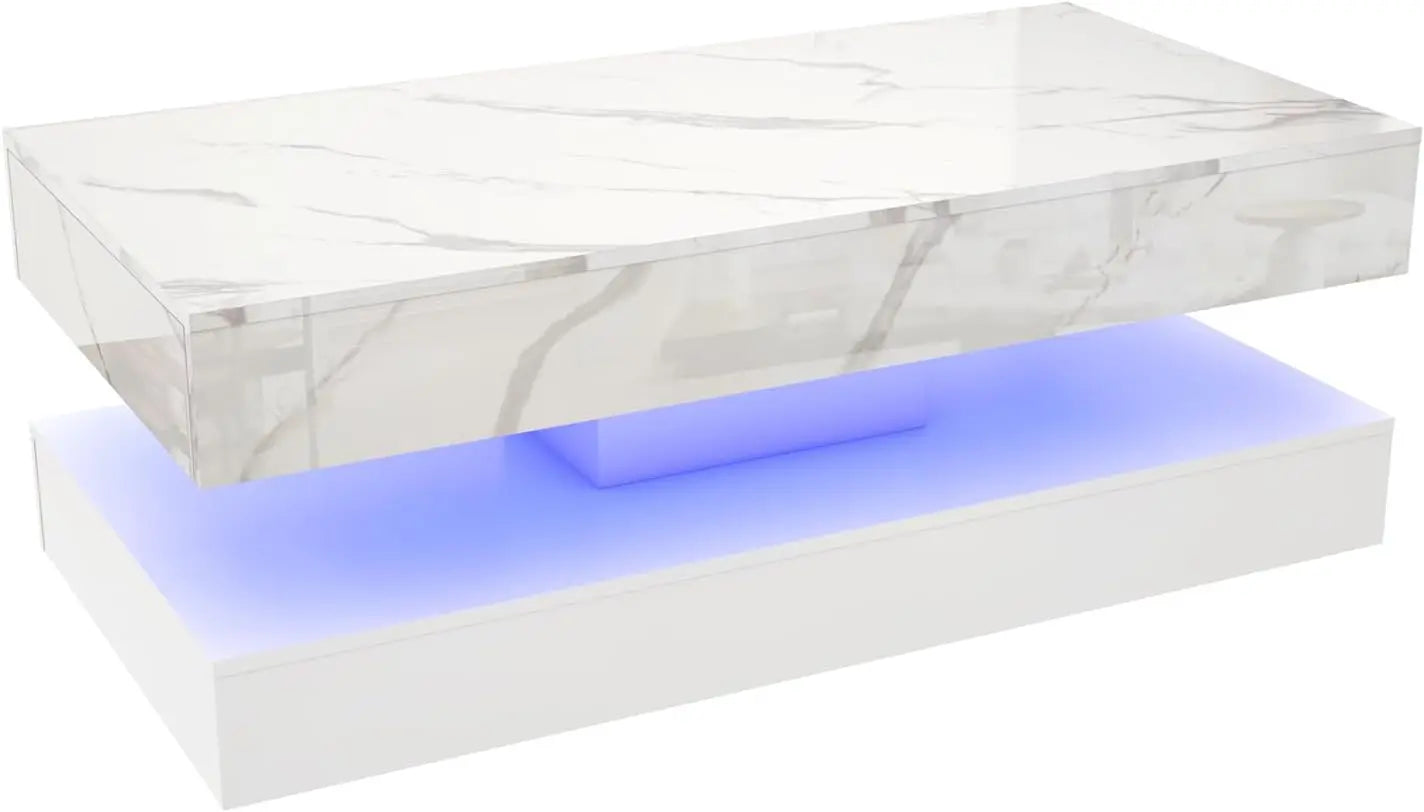 Modern LED Coffee Table With Dual Layer And 2 Drawers