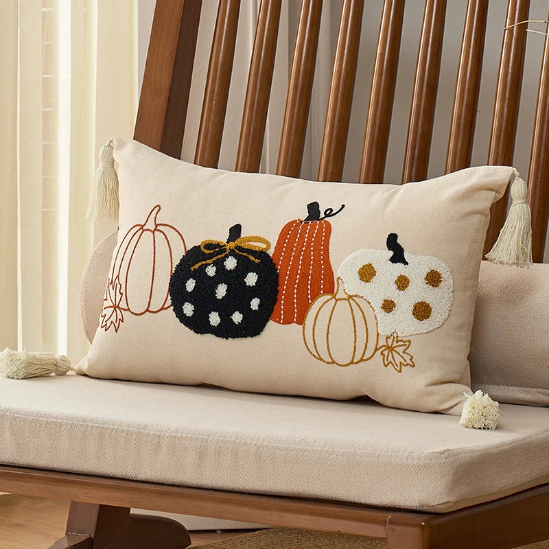 Halloween Tufted Throw Pillow Cover Thanksgiving Maple Pumpkin Square Cushion Cover for Home Living Room Party DIY Fall Decor