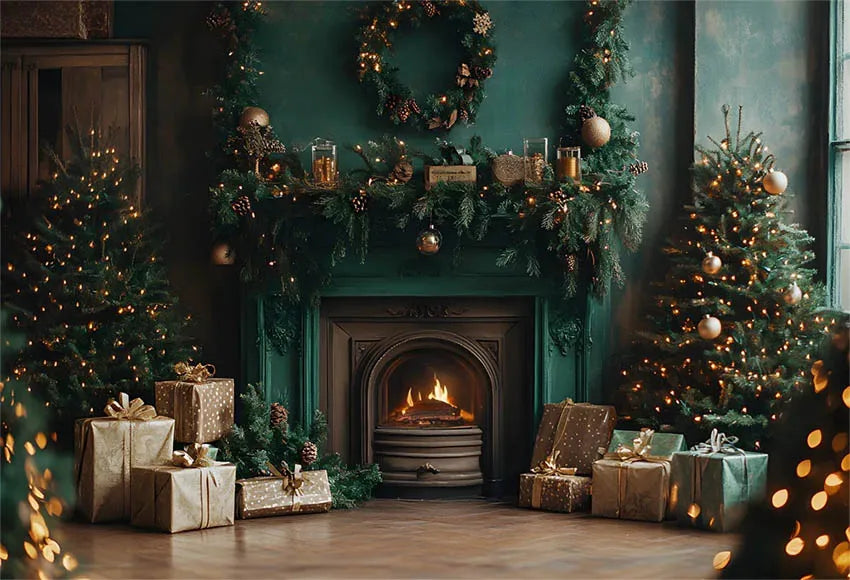 Mehofond Photography Backdrop Green Wall Christmas Trees For Kids Family Holiday Party Window Grunge Background Photo Studio