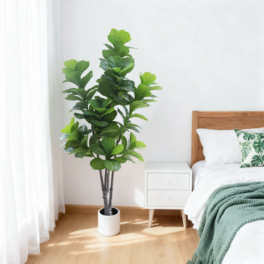 TWISTER.CKCN Artificial Fiddle Leaf Fig Tree With Pot Indoor Outdoor Decor