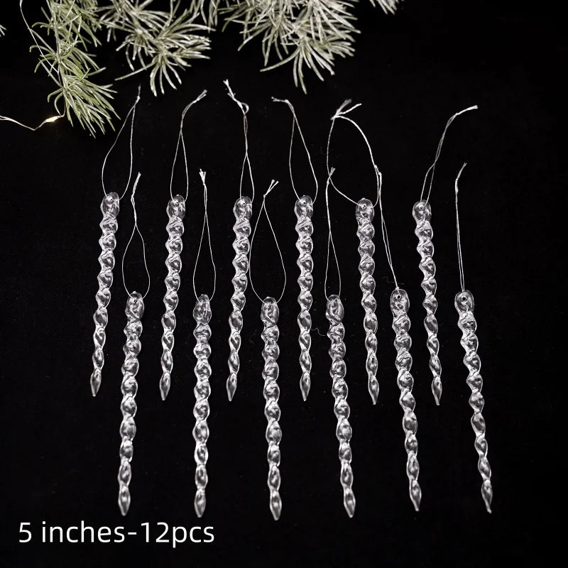 6/12PCS 10-20.5CM Christmas Simulation Ice Xmas Tree Hanging Ornament Fake Icicle New Year Christmas Decorations Navidad Gifts