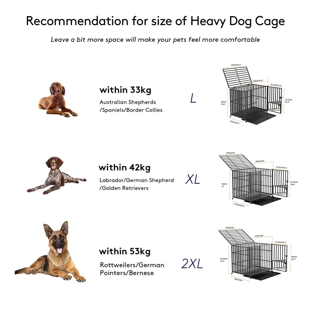 BORWARTH Heavy Duty Dog Crate Metal Kennel With Locking Wheels