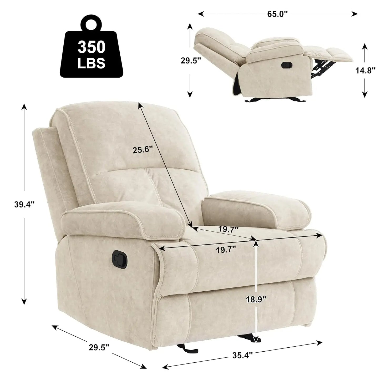 Manual Rocker Recliner Chair for Adults, High Back Glider with Deep Seat, Upholstered Fabric Armchair, Customized