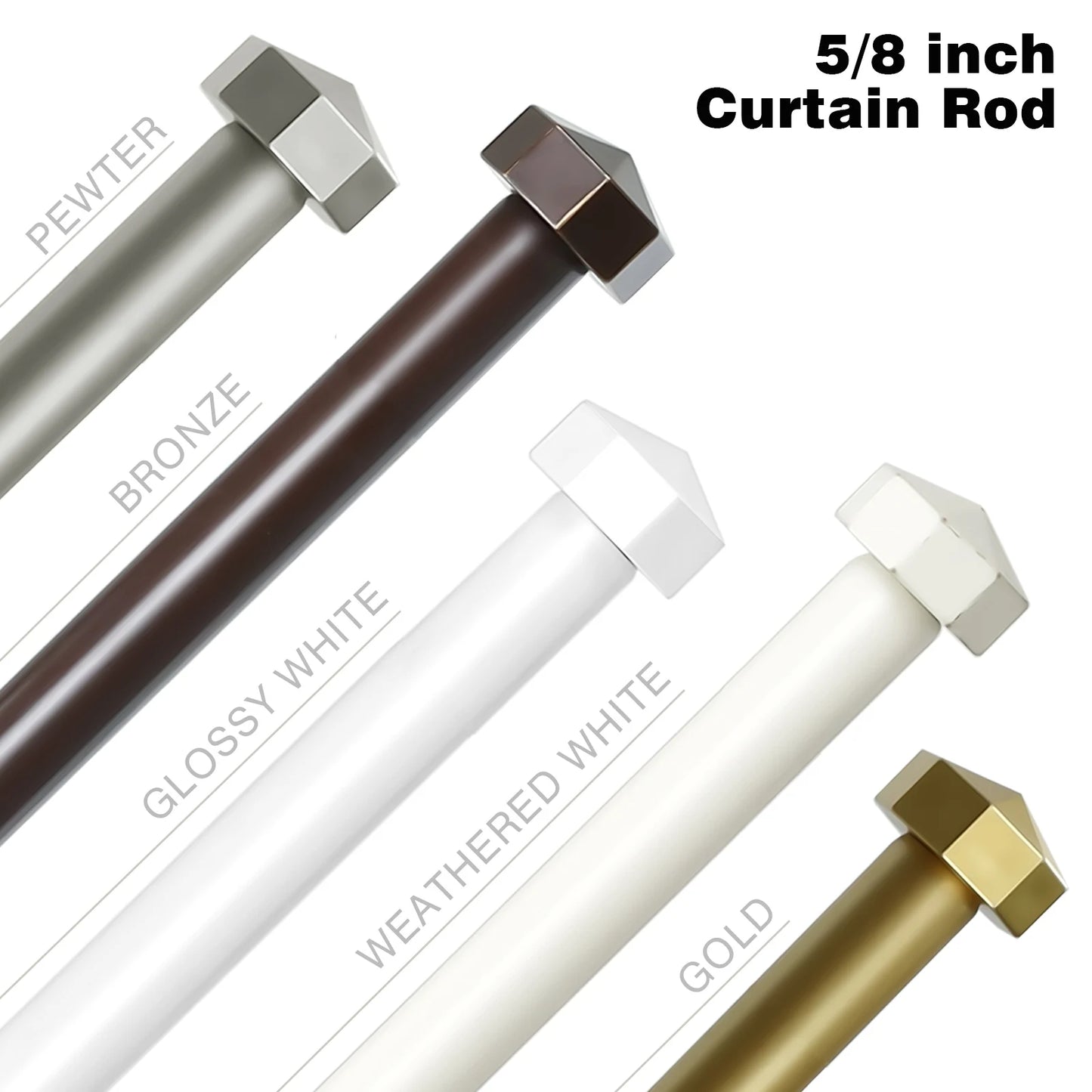 Two Pack Five Eighth Telescopic Curtain Rod Set Finials