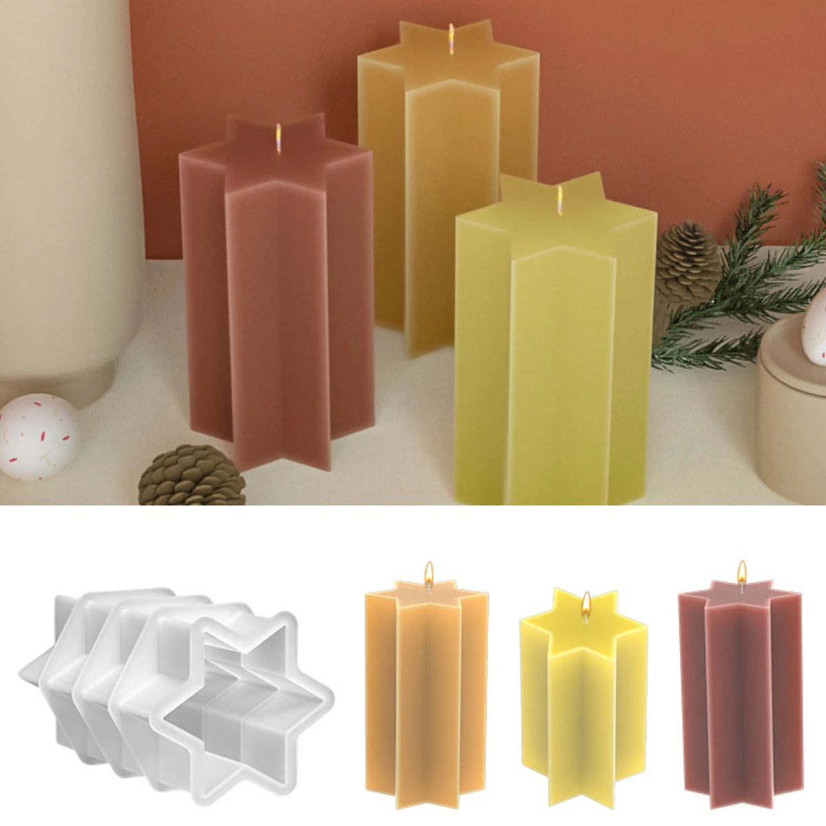 3D Hexagonal Column Silicone Candle Mould Geometric Polygon Pillar Soap Resin Mold Chocolate Ice Making Tool Desk Art Decor Gift