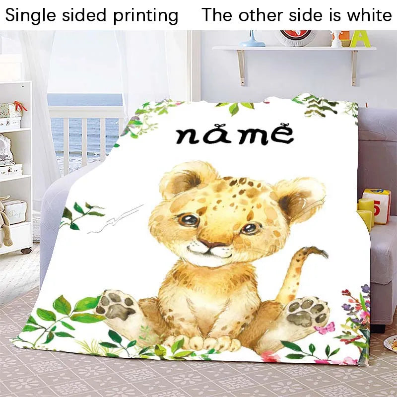 Custom Blanket Custom Name Blanket Baby Girl Boy Kids Cartoon Animal Cute Soft Flannel Throw Blankets Personalized Blanket Gifts