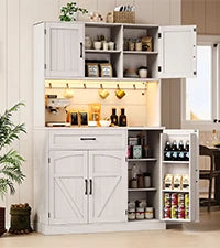 Onbrill Pantry Cabinet With LED Light And Outlet Storage