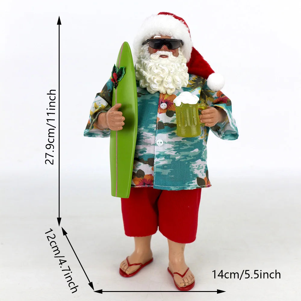 Santa Claus Figurine Decked in a Cheerful Hawaiian Shirtand Wearing His Flip-flops  Christmas Decorations