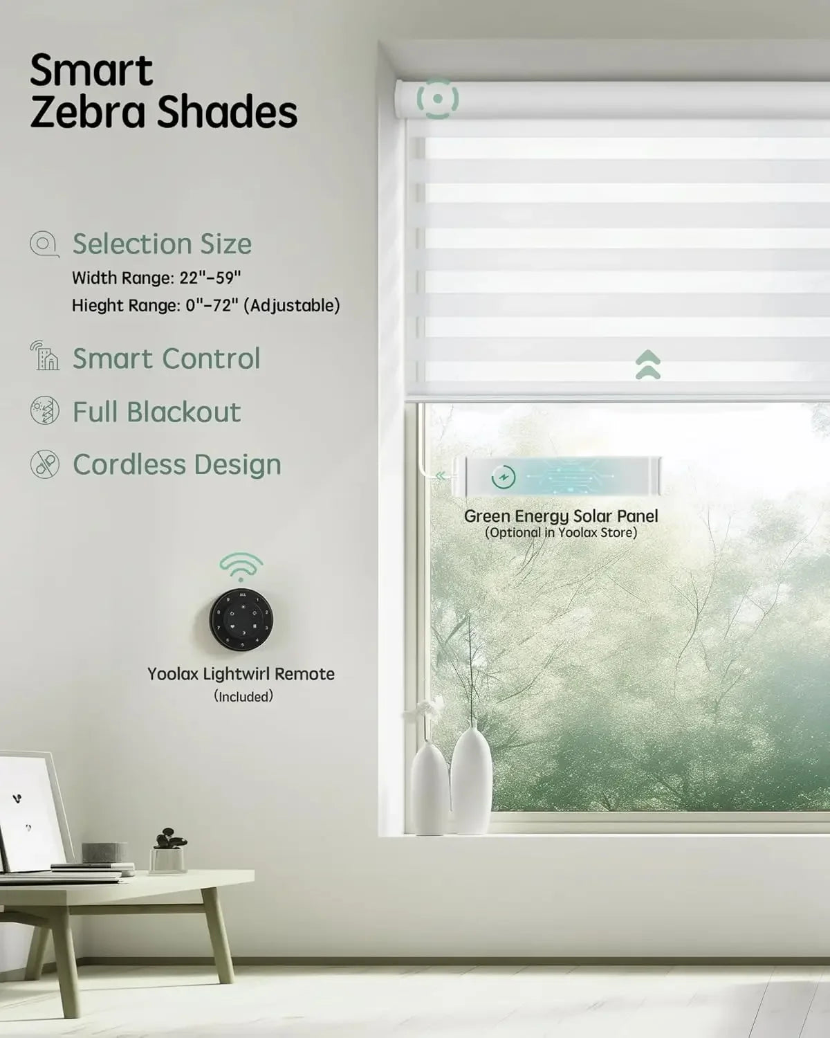 Motorized Blinds with Remote, Electric Zebra Blinds for Indoor Windows, Blackout Smart Blinds with Voice Control, Compatible