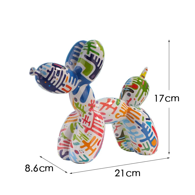 Whimsical Water-Transfer Balloon Dog Sculpture-Dazzling Graffiti Art Decor for Living Room/Entryway,Vibrant TV Stand Centerpiece