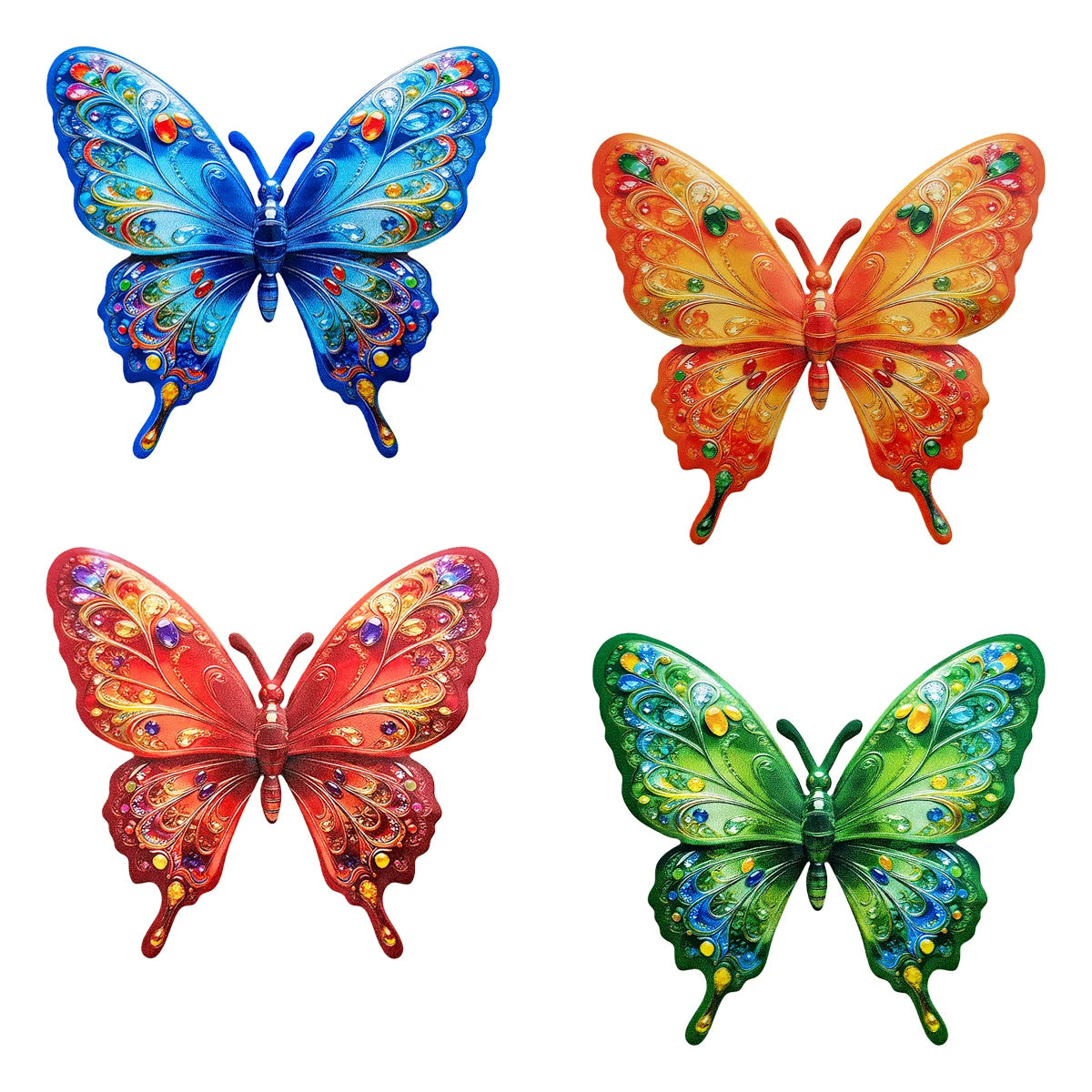 4PCS Vibrant Metal Butterfly Wall Art Decor, Rust-Resistant Outdoor Sculpture with Tool-Free Hook for Garden, Yard, Patio, Fence