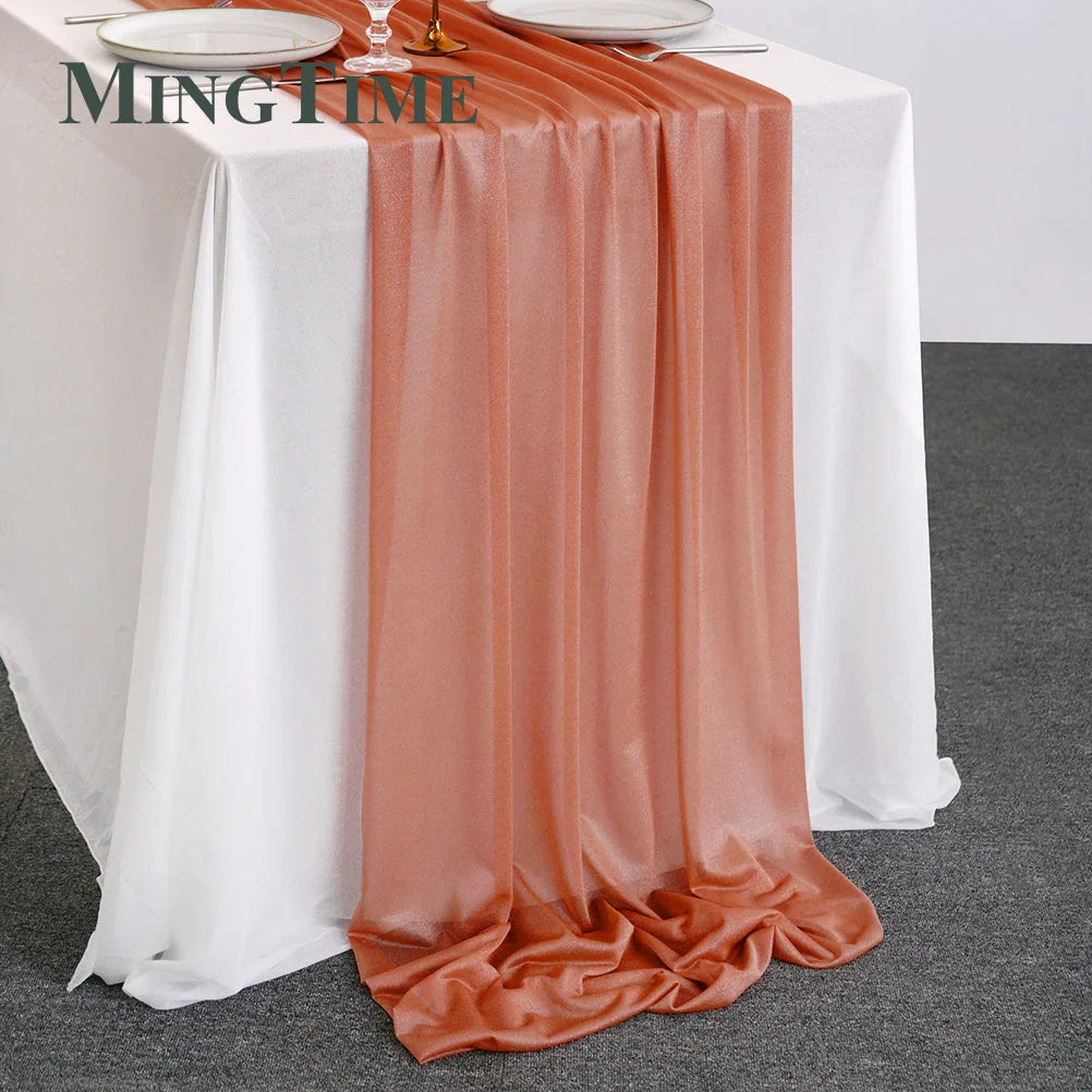 Table Runner Sheer Chiffon-like Boho Wedding Party Bridal Birthday Christmas Decorations Peach Khaki White Gold Green Color etc.
