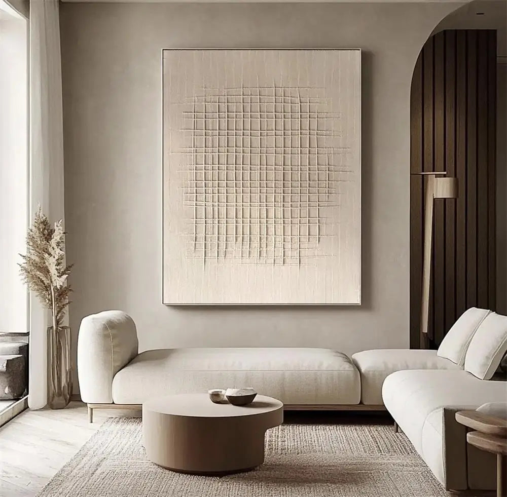 Beige Abstract Handmade Neutral Frameless Wabi Sabi Large Texture Oil Painting Boho Canvas Home Living Room Wall Art Decor