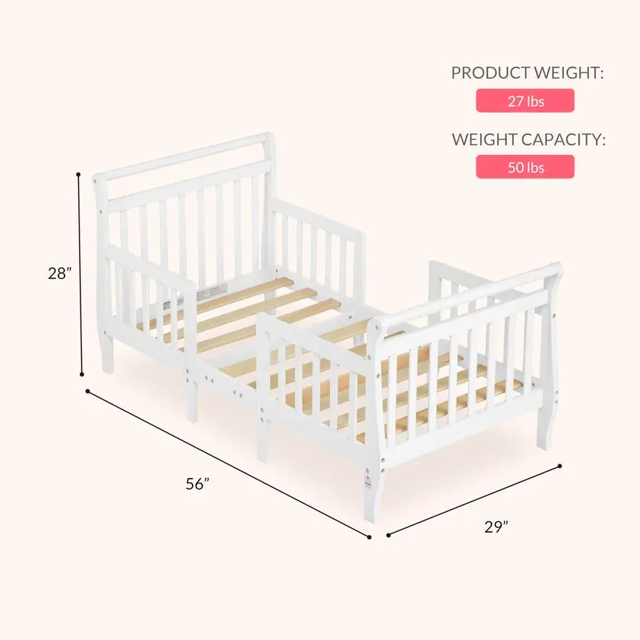 Emma 3in1 Convertible Wooden Toddler Bed in White, Baby Safety Alliance Certified, LowtoFloor Design, Solid Pinewood with Safety