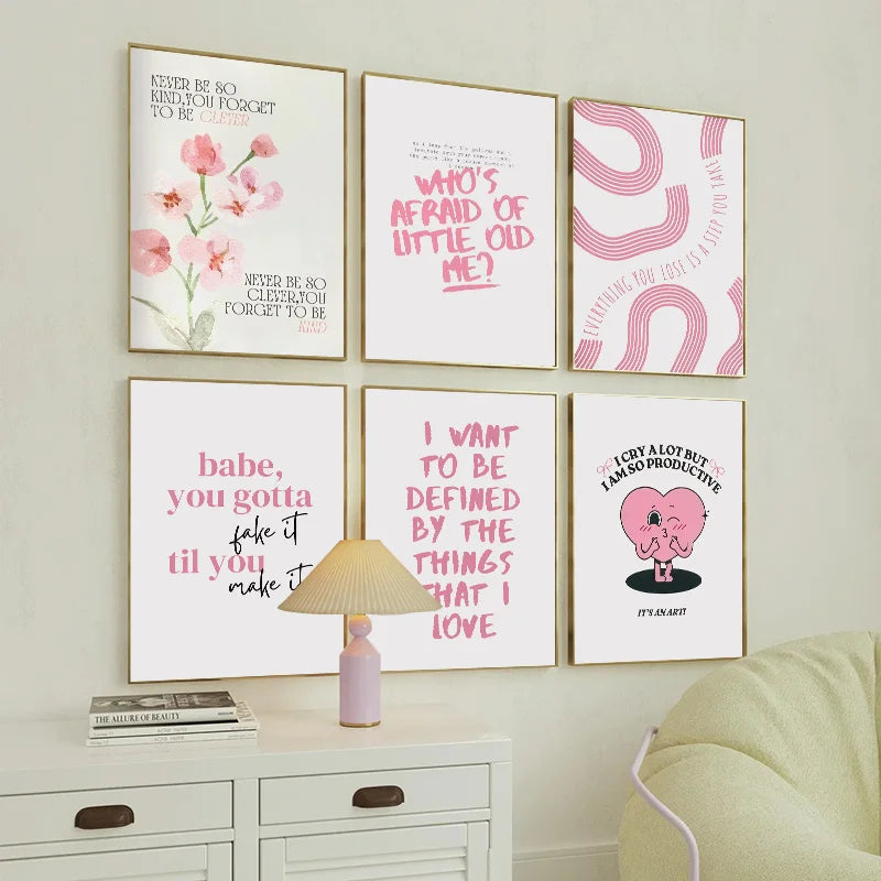 Pink Trendy Art Lyrics Poster Teenage Girl Dorm Room Cosy Wall Canvas Wall Hanging Painter Residence Catch Angry Eyes Wall Art