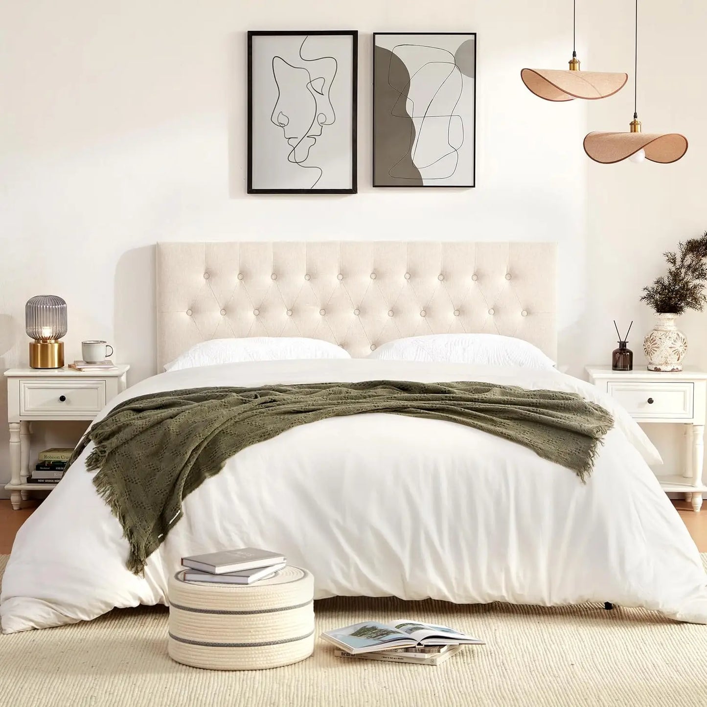 Upholstered Headboard With Solid Wood Frame And Adjustable Height