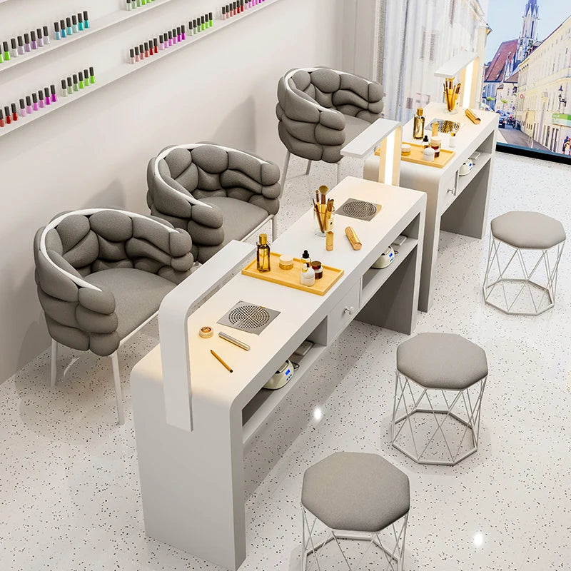 Marble Top Luxury Nail Table With Light Profesional Storage French Nail Desk Design Classic Mesa Manicura Saloon Furniture