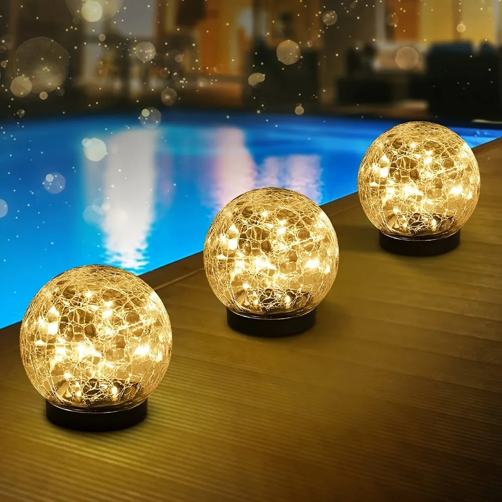 Solar Cracked Glass Globes - Waterproof Outdoor Ball Lights for Patio/Yard Decor