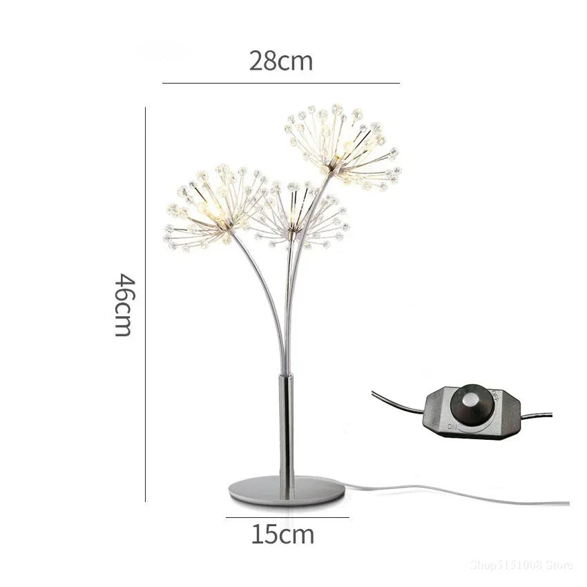 Nordic Creative Dandelion Crystal Flower LED Table Lamp Living Room Bedroom Bedside Reading  Study Art Decor Lighting Desk Light