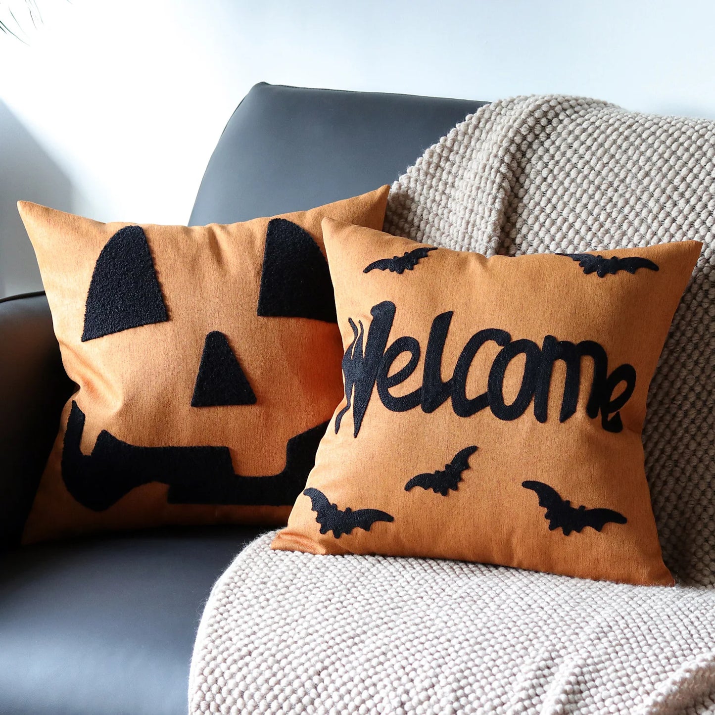 Halloween Tufted Throw Pillow Cover Thanksgiving Maple Pumpkin Square Cushion Cover for Home Living Room Party DIY Fall Decor
