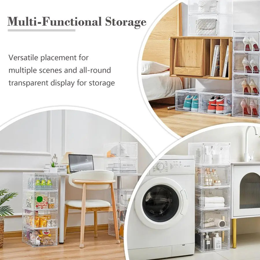 Storage Bins with Lids, 6 Pack Clear Plastic Storage Containers with Magnetic Acrylic Door, 19 Qt Stackable Storage Box for Home