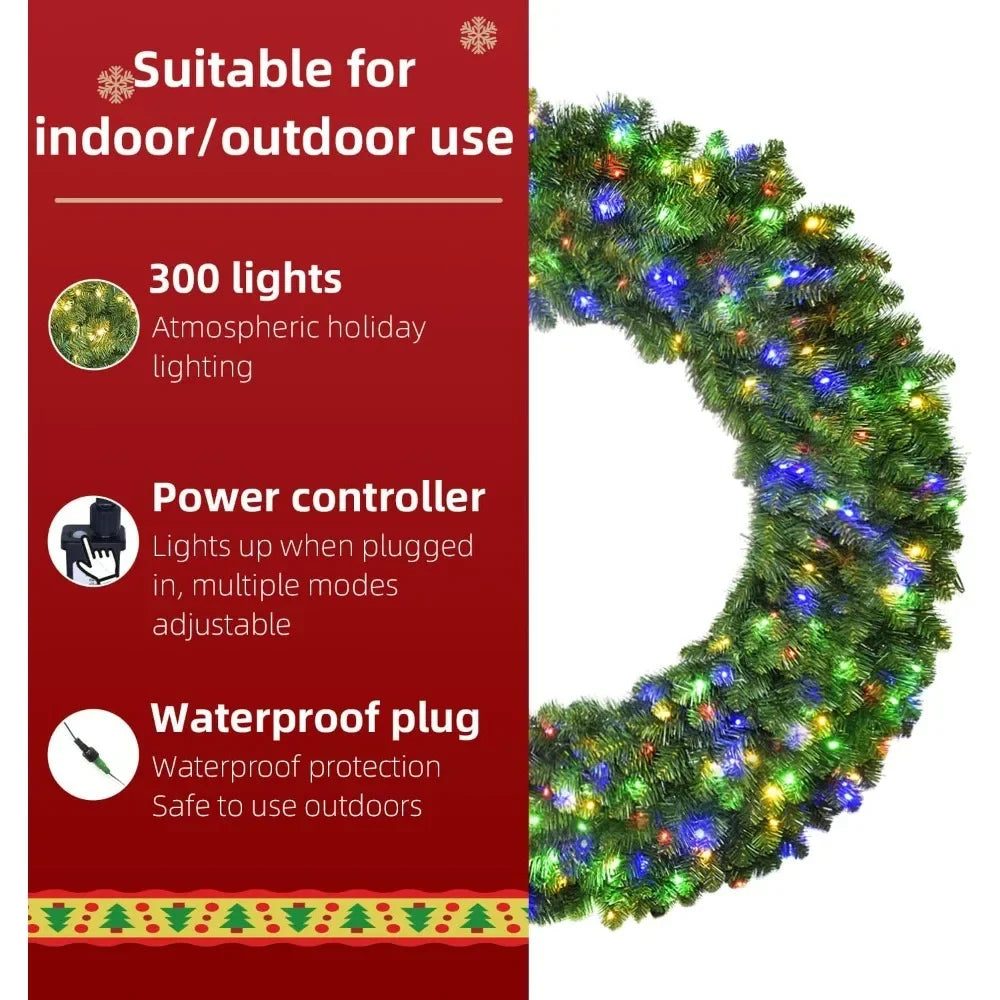 XMSJ Illuminated Christmas Wreath Outdoor With 300 LED Lights