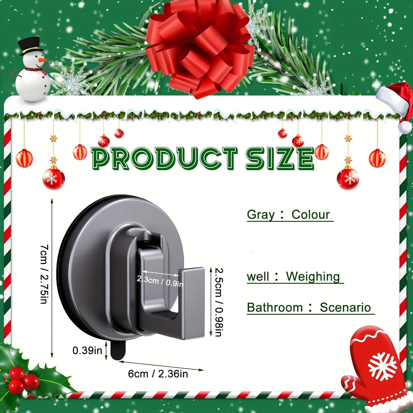 2pcs Suction Cup Hooks for Front Door Wreaths, Suction Cup Hooks for Shower, No Drill SuctionCup Hook, Towels Holder Hook