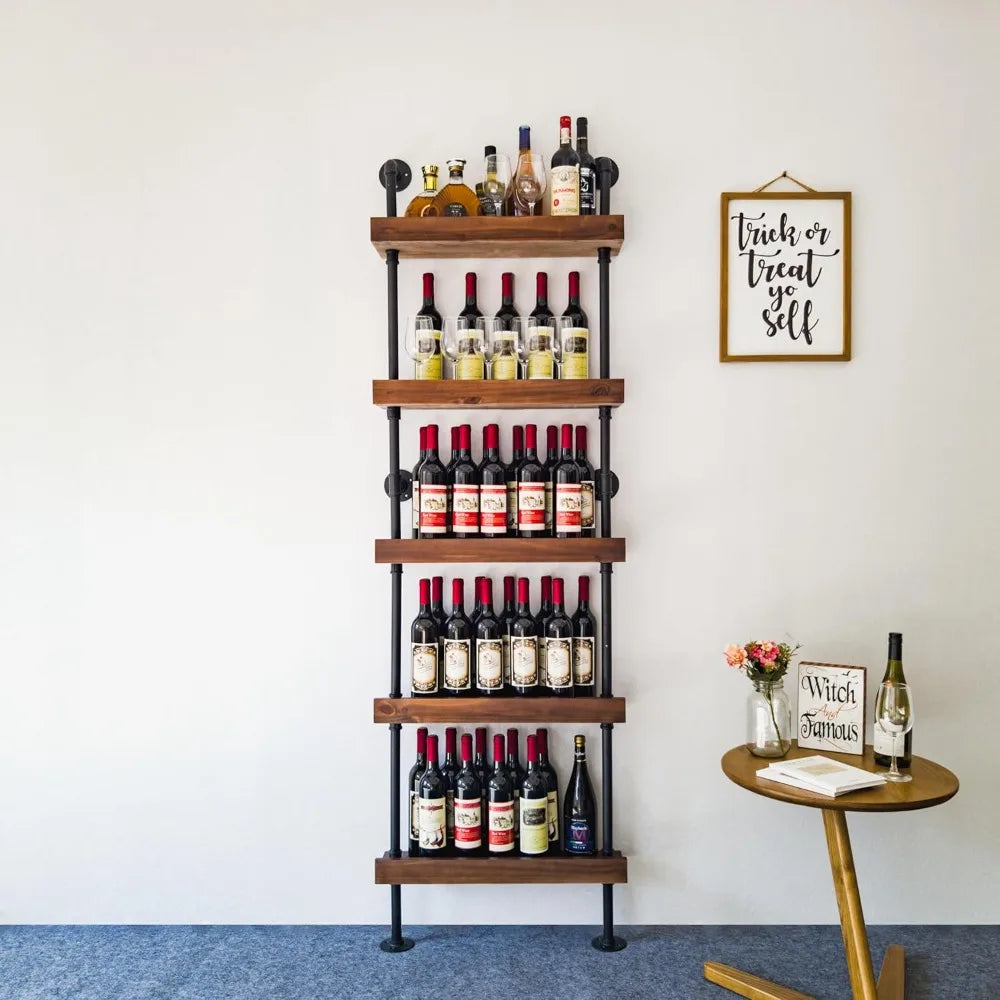 DAFIFY Five Tier Wall Mounted Wine Rack Industrial Pipe Shelf