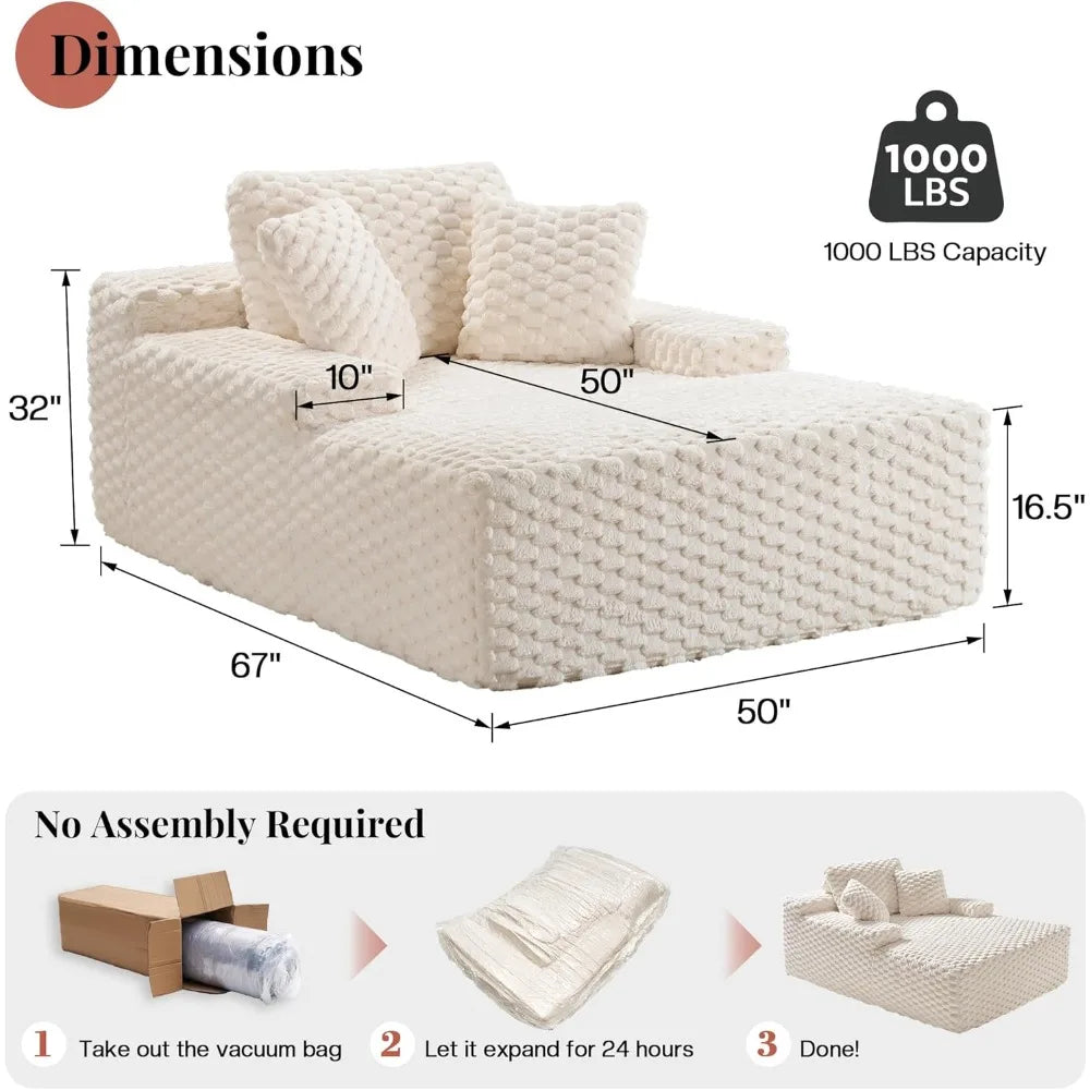 67-inch Chaise Lounge, Faux Fur Recliner with Armrests and Backrests, Beige