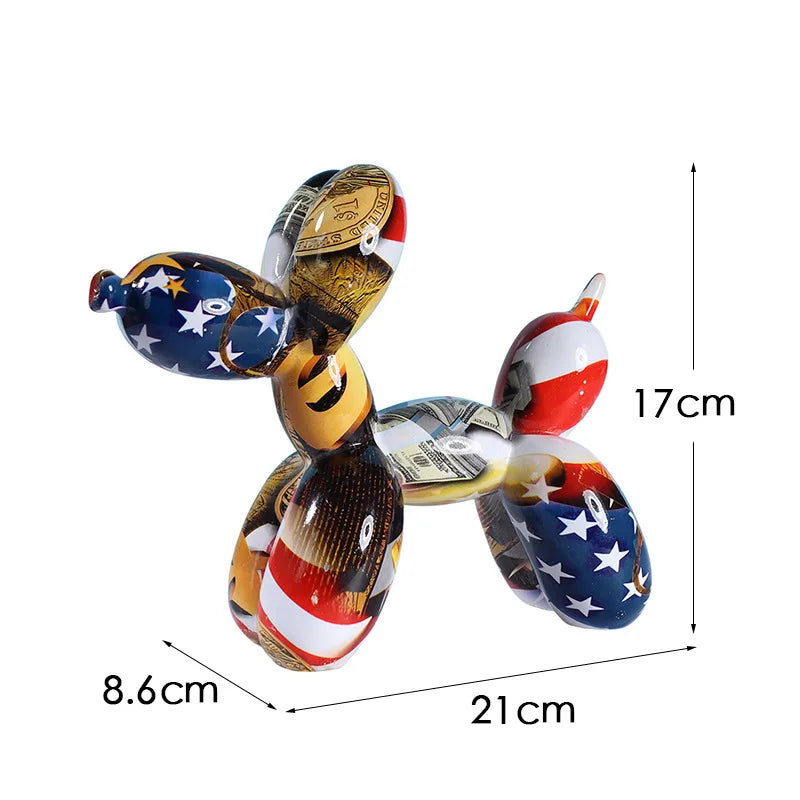 Whimsical Water-Transfer Balloon Dog Sculpture-Dazzling Graffiti Art Decor for Living Room/Entryway,Vibrant TV Stand Centerpiece