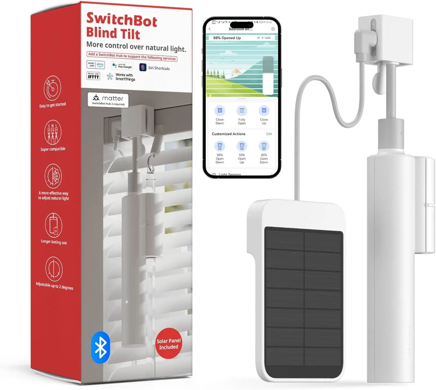 Smart Electric Blinds with Bluetooth Remote, Solar Powered, Light Sensing Control, Compatible with Alexa & Google Home