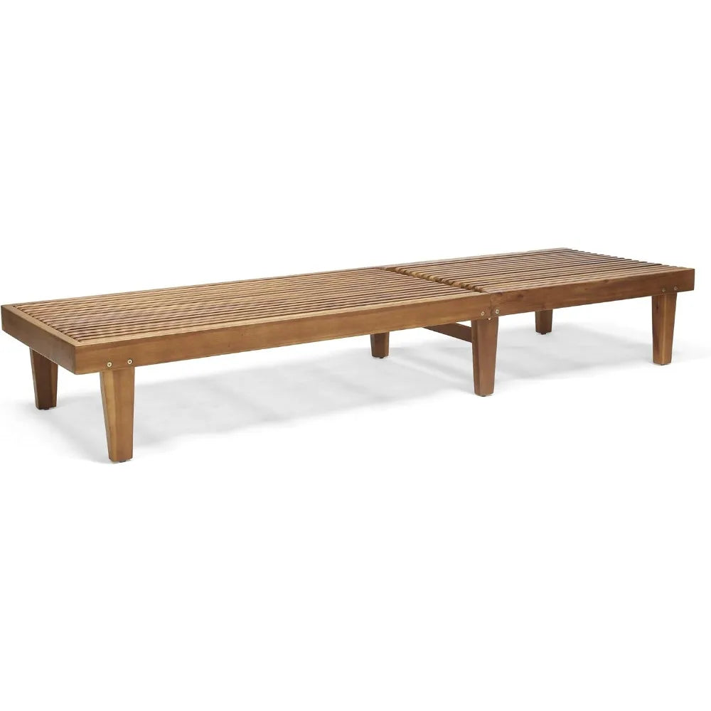 Outdoor Wooden Chaise Lounge, Set of 2 with Teak Finish, Pool Recliner Lounge Chairs
