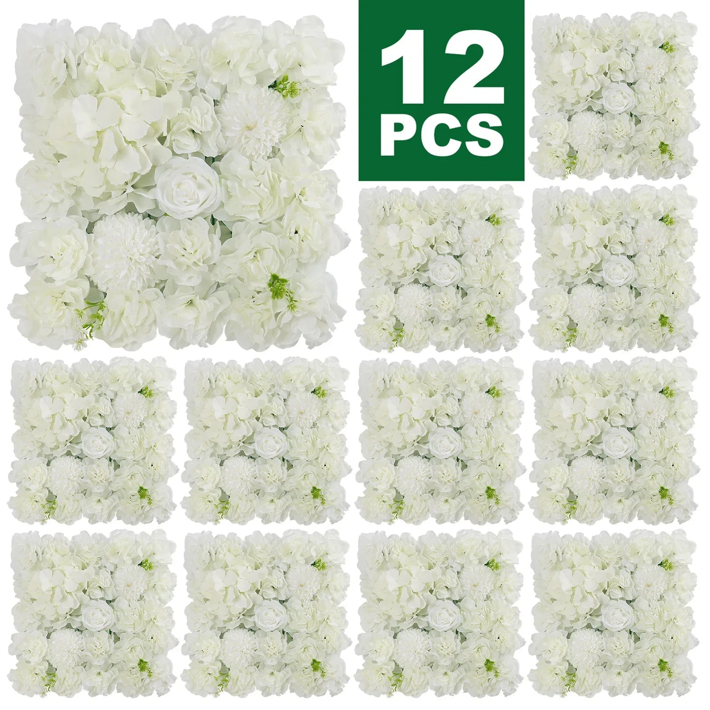 RUEESEECN 12 Pack Faux Roses Wall Panel 3D Backdrop